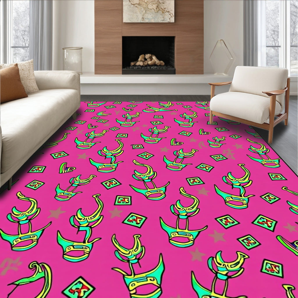 Vibrant Pink Futuristic Abstract Forms Rug