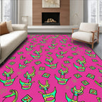 Vibrant Pink Futuristic Abstract Forms Rug