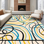 Bold Abstract Swirls Yellow Blue Rug