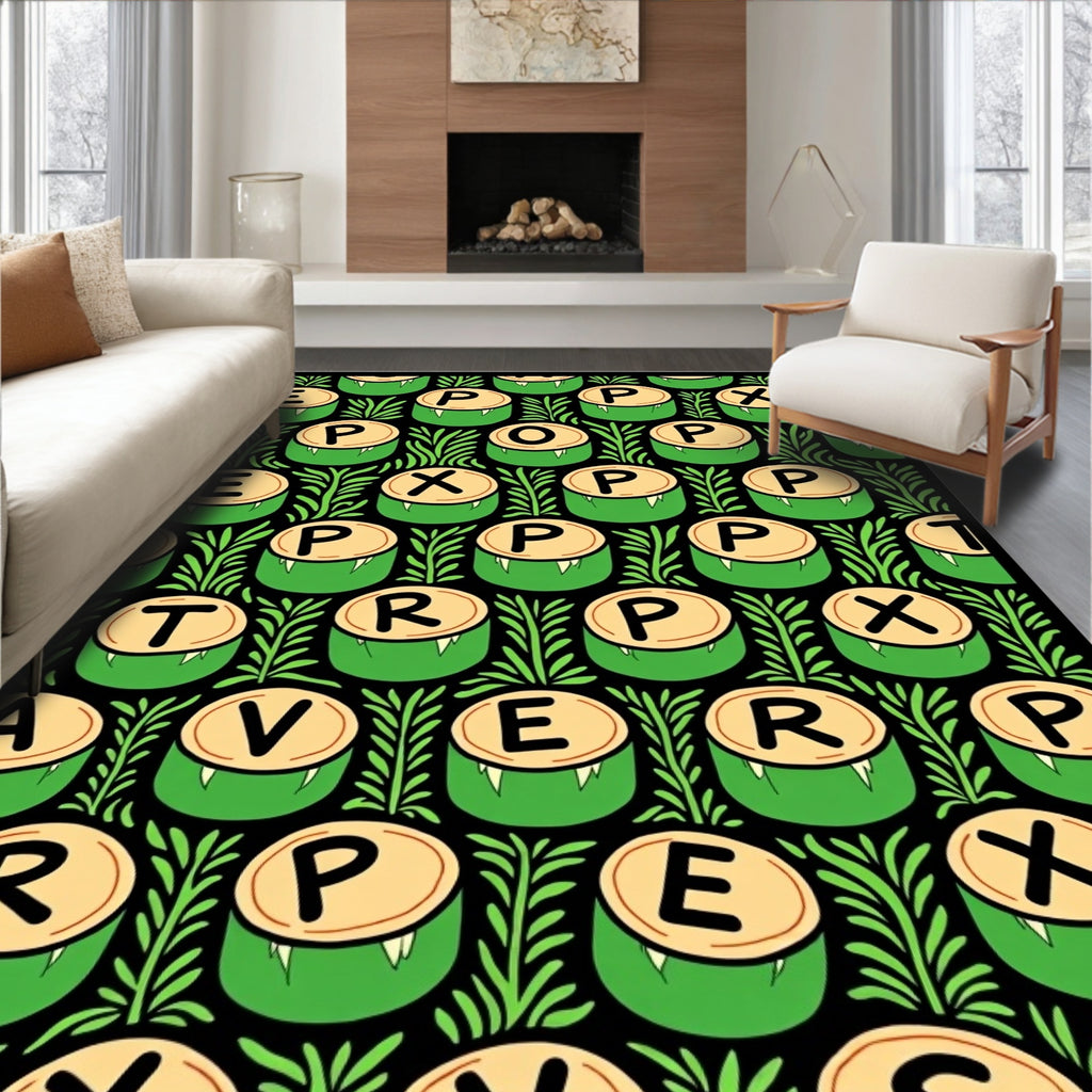 Green Monster Tubs Black Foliage Rug