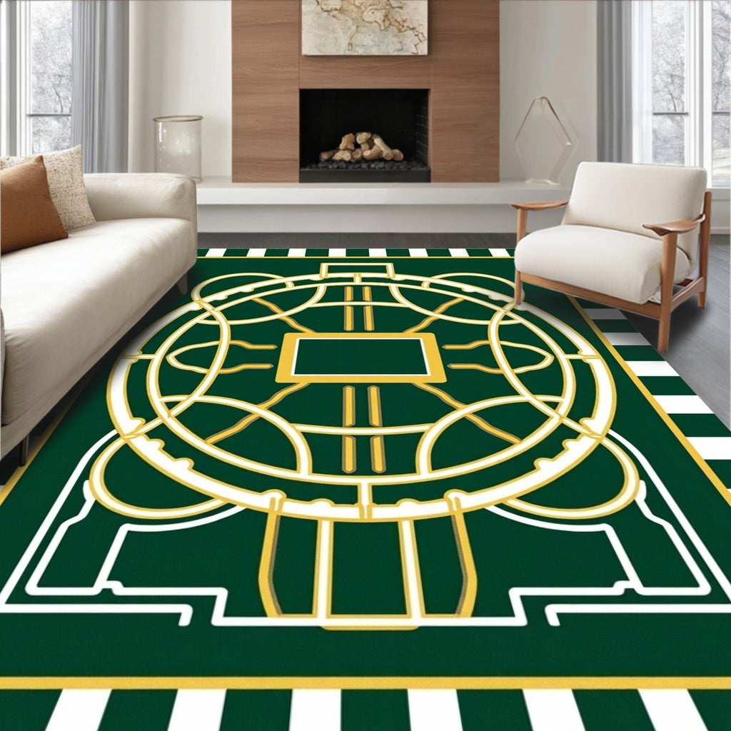 Emerald Green Golden Orb Geometric Rug