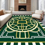 Emerald Green Golden Orb Geometric Rug