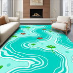 Playful Orange Fish Aquatic Waves Rug