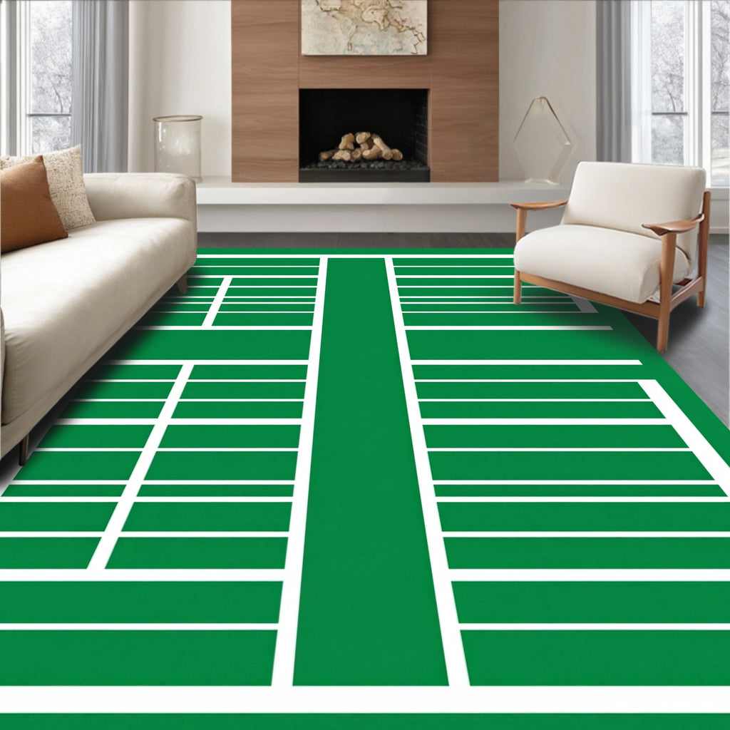 Emerald Green White Geometric Grid Rug