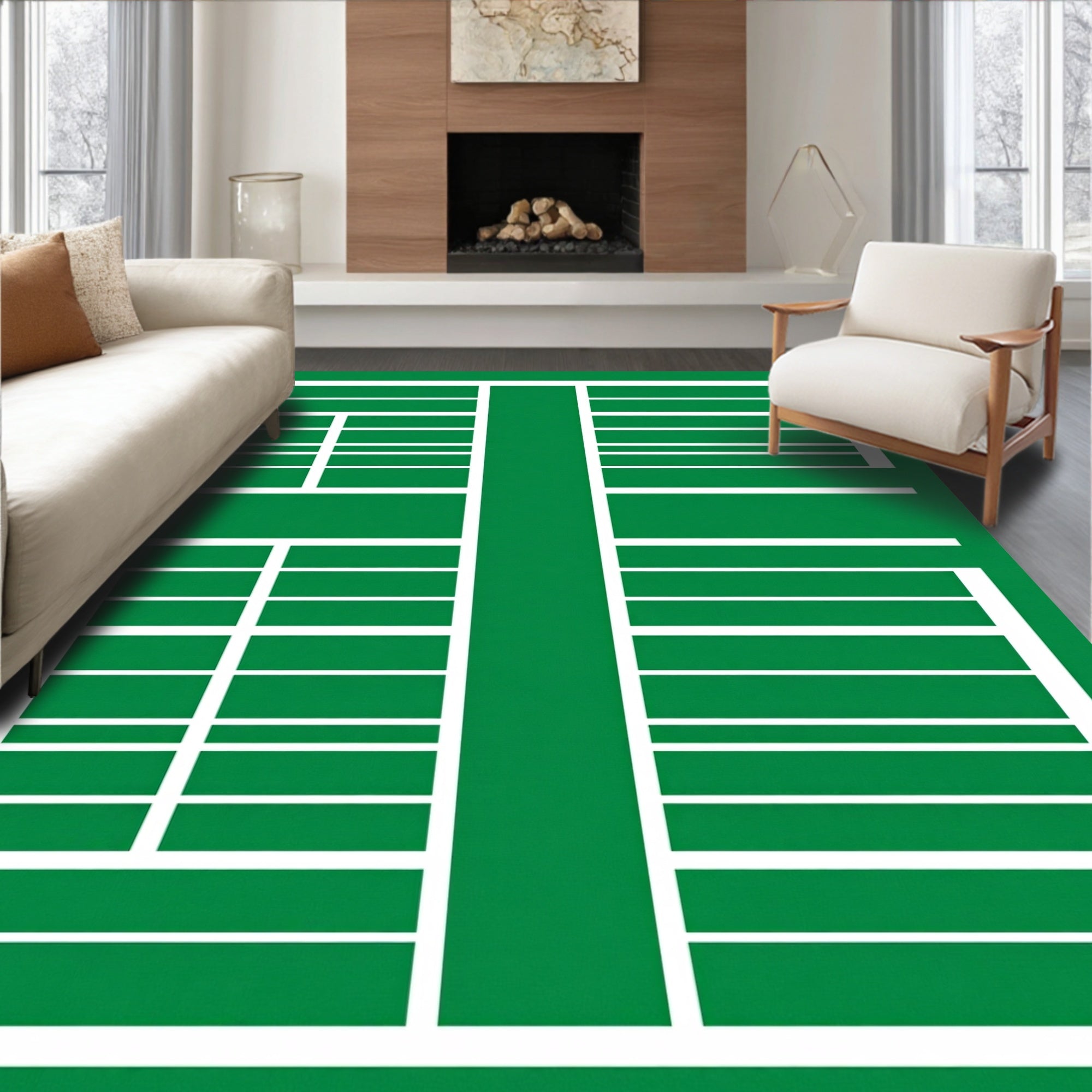 Emerald Green White Geometric Grid Rug