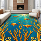 Golden Sea Turtles Underwater Scene Rug