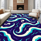 Whimsical Seahorse Swirls Blue Rug