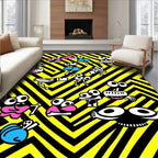 Whimsical Creatures Black Yellow Chevron Rug