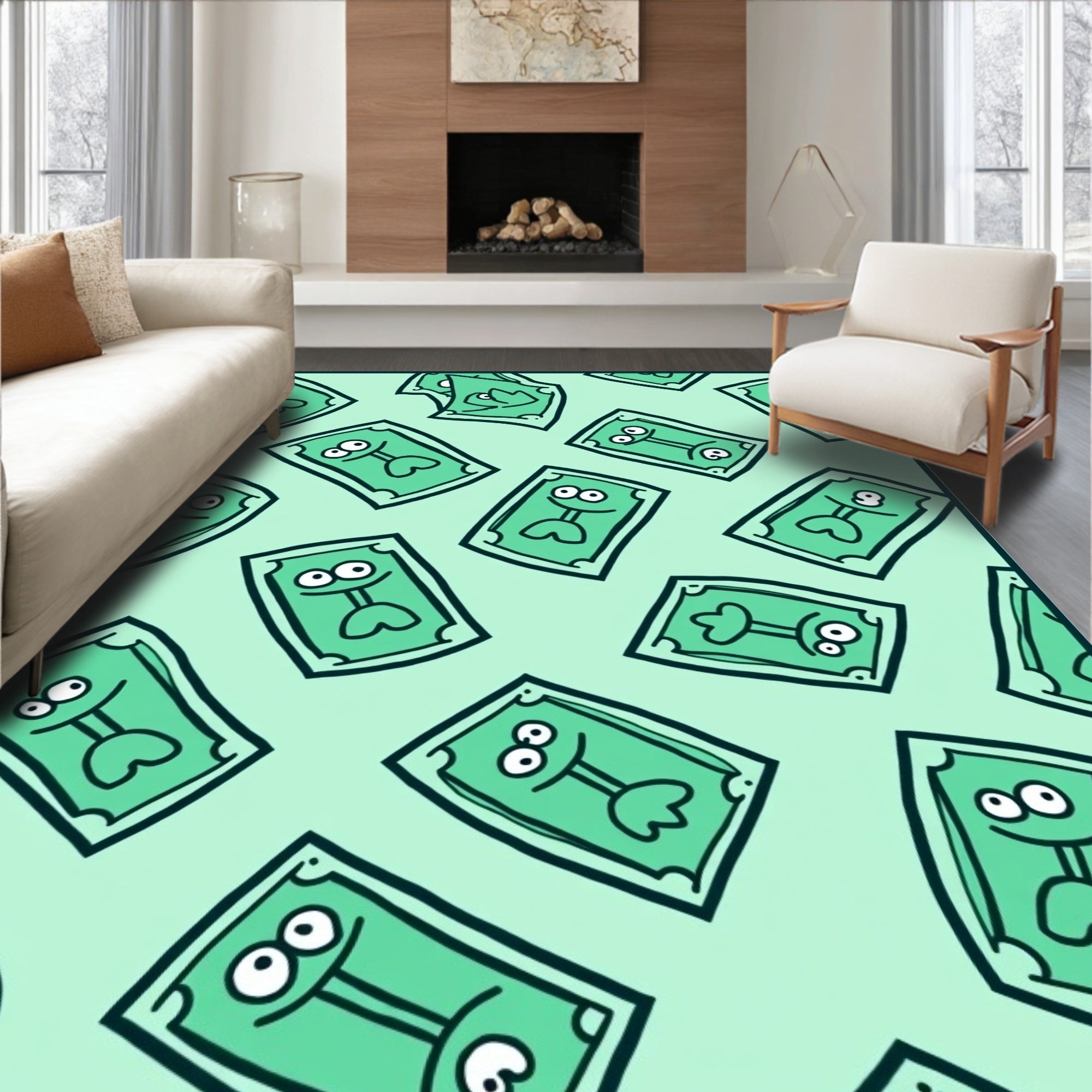 Green Funny Money Dollar Bill Repeat Rug