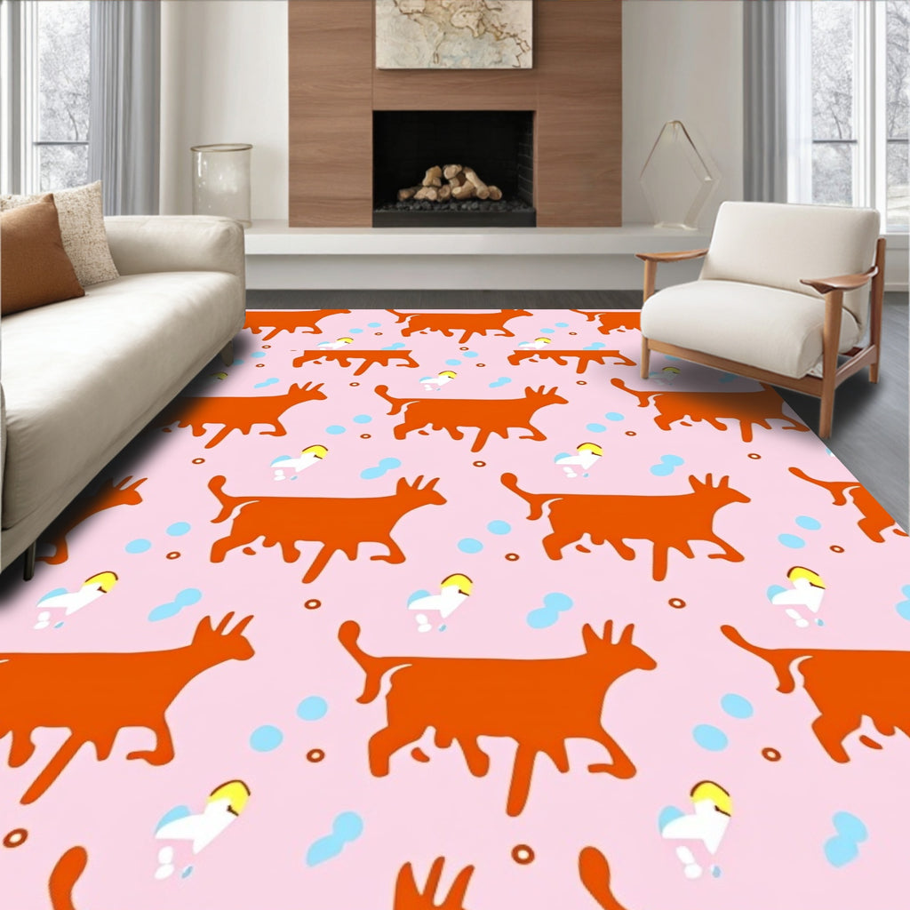 Orange Goat Pink Bubble Whimsical Repeat Rug