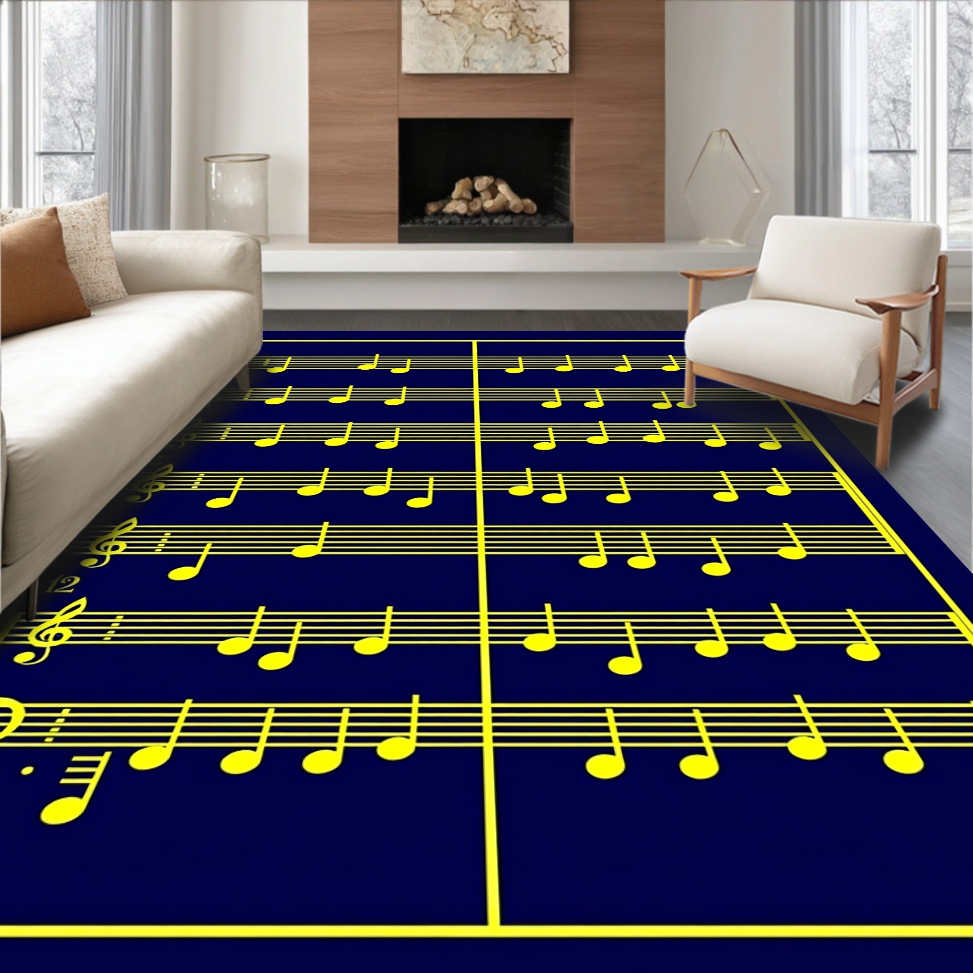 Dark Blue Musical Notes Rug