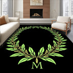 Laurel Wreath Green Gold Monogram Rug