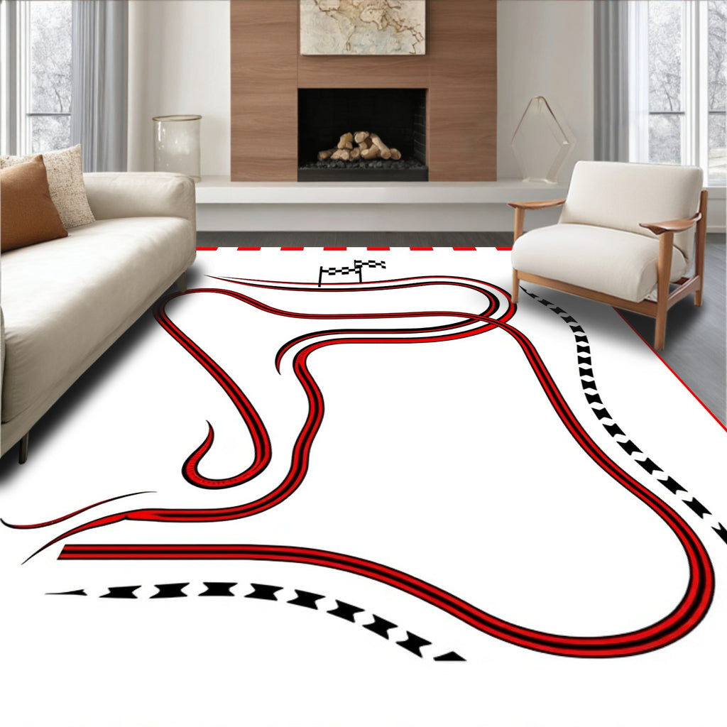 Red Black Racing Track Flags Rug