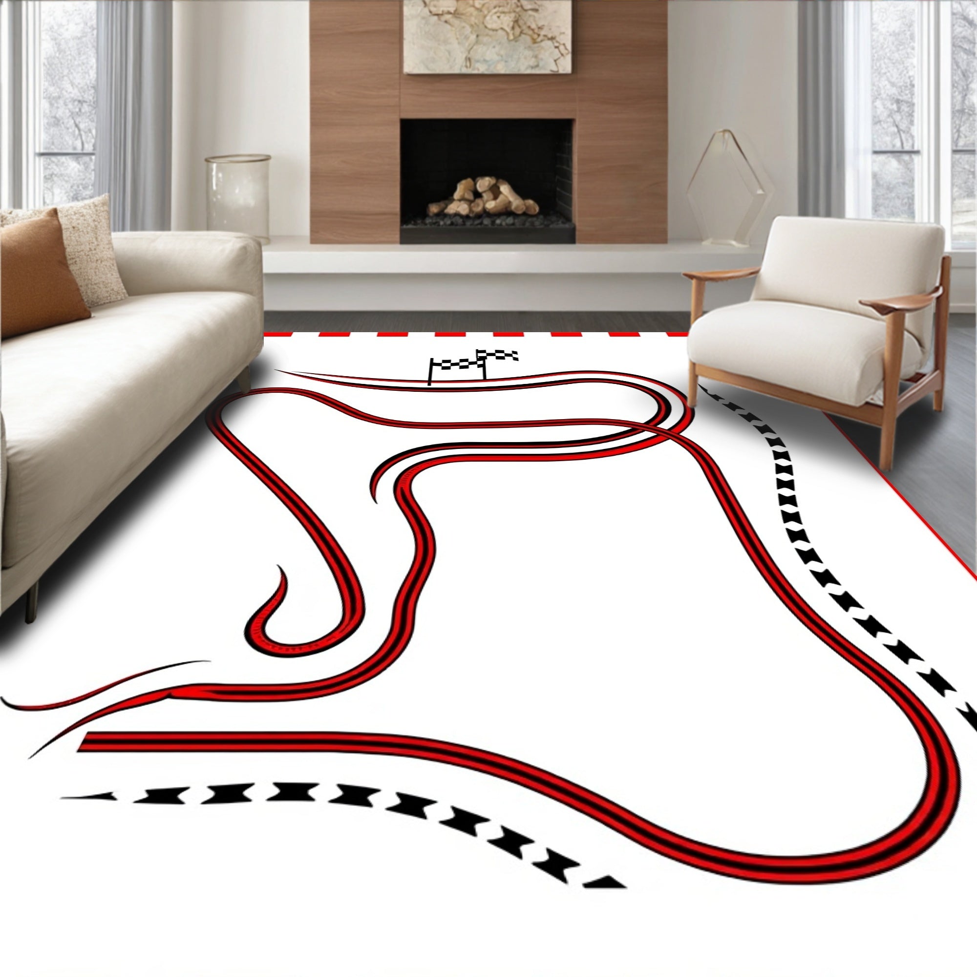 Red Black Racing Track Flags Rug