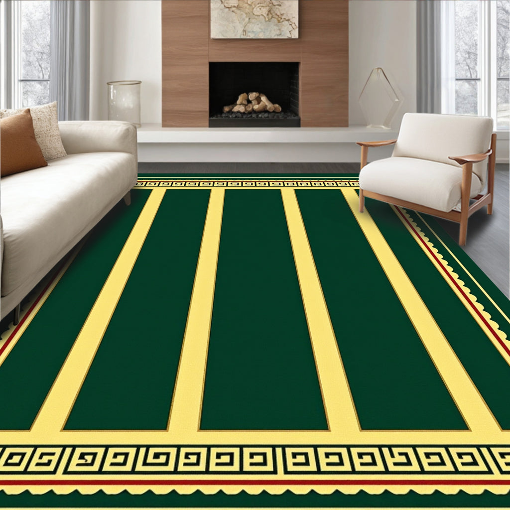 Dark Green and Gold Vertical Stripes Rug