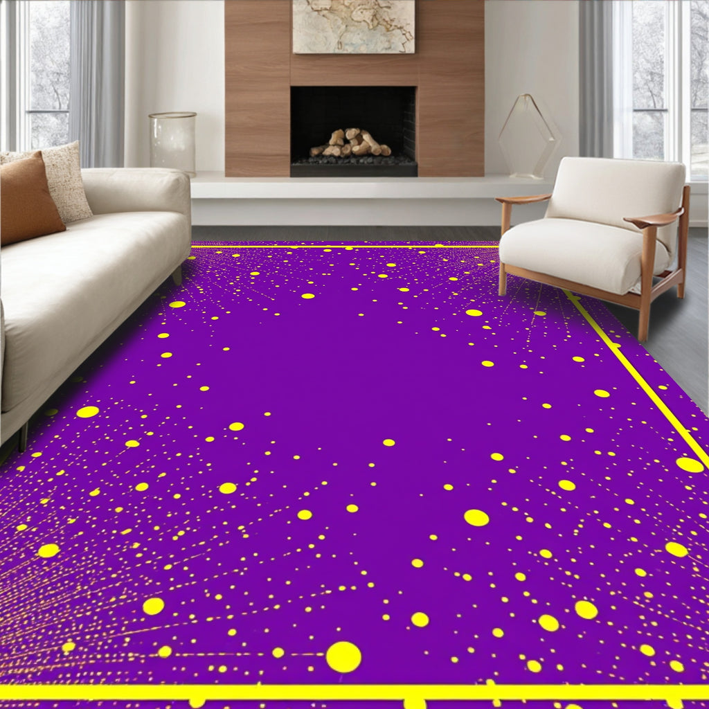 Vibrant Purple Yellow Bursting Particles Rug