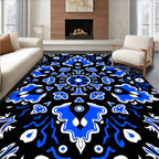 Royal Blue Black Stylized Floral Medallion Rug