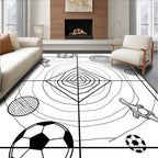 Black White Soccer Field Foosball Accents Rug