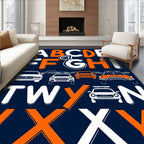 Fun Orange White Alphabet Cars Rug