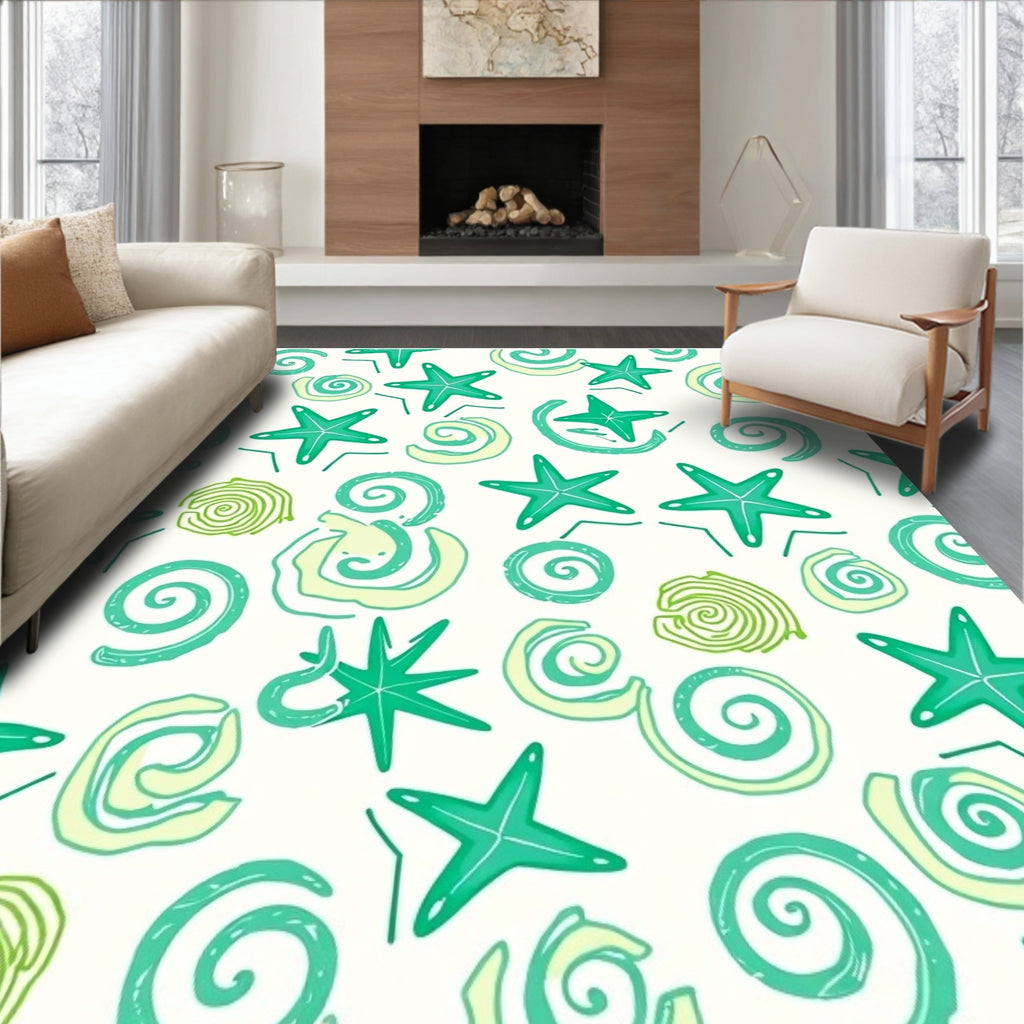 Coastal Teal Starfish Swirls Rug