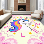 Whimsical Unicorn Rainbow Stars Alphabet Rug