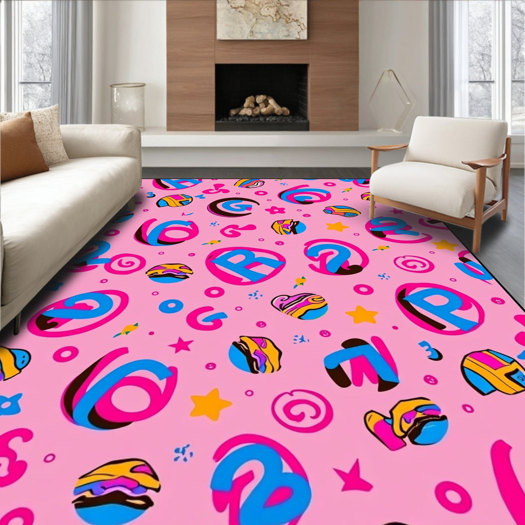 Playful Pink Bold Cartoon Letters Rug