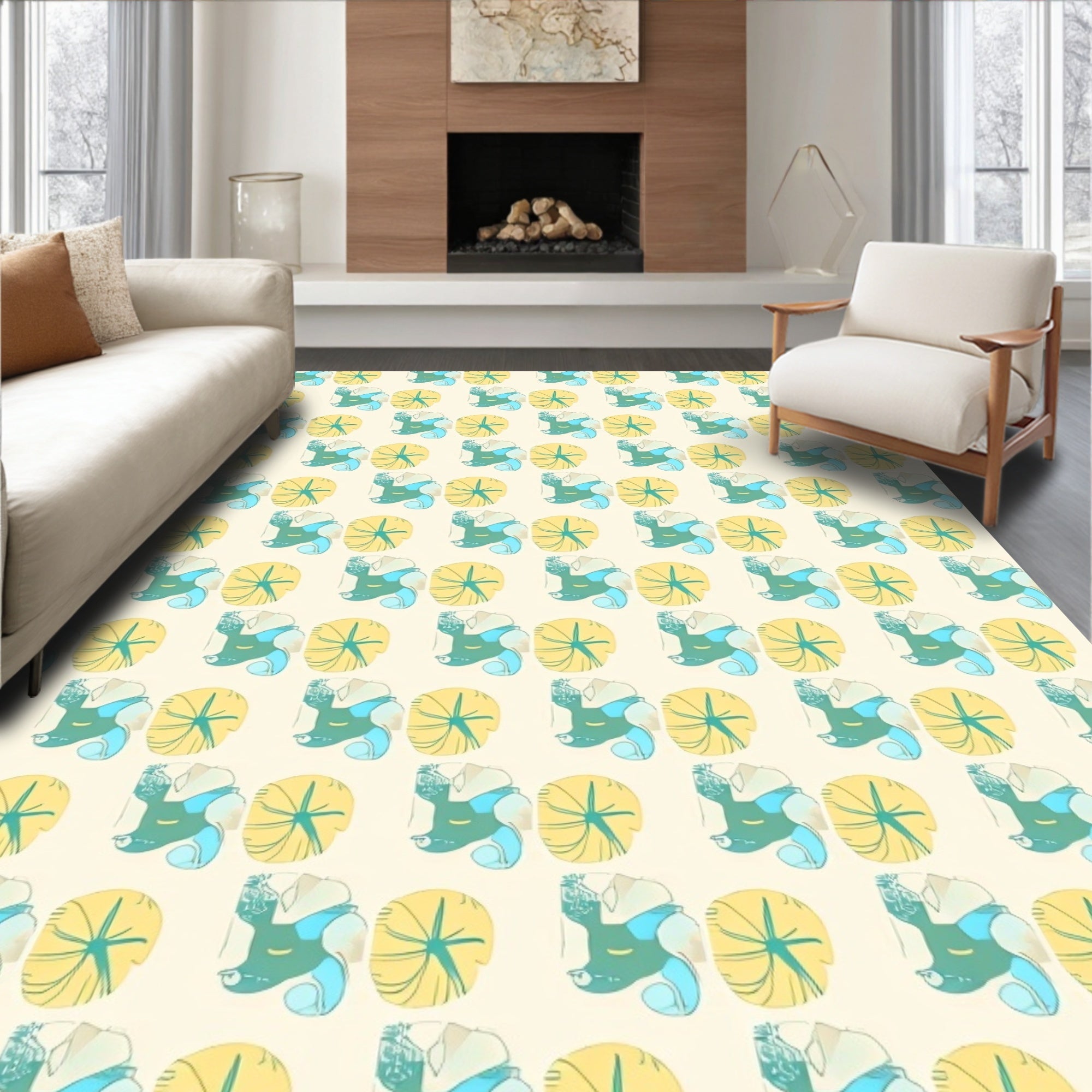 Pastel Yellow Blue Organic Roundlets Rug