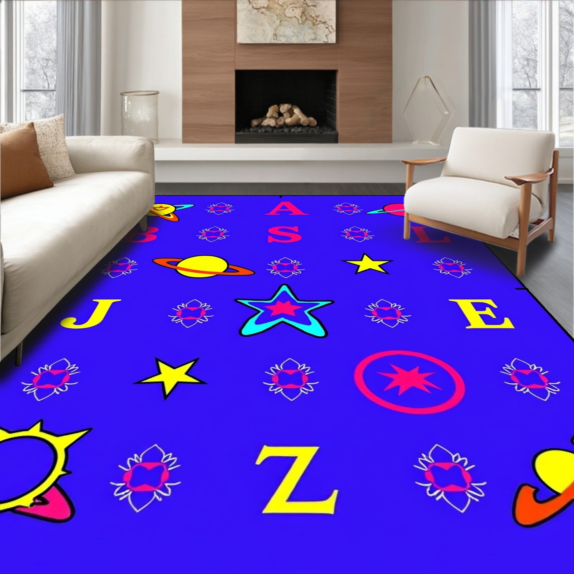 Galactic Abstract Letters Planets Rug