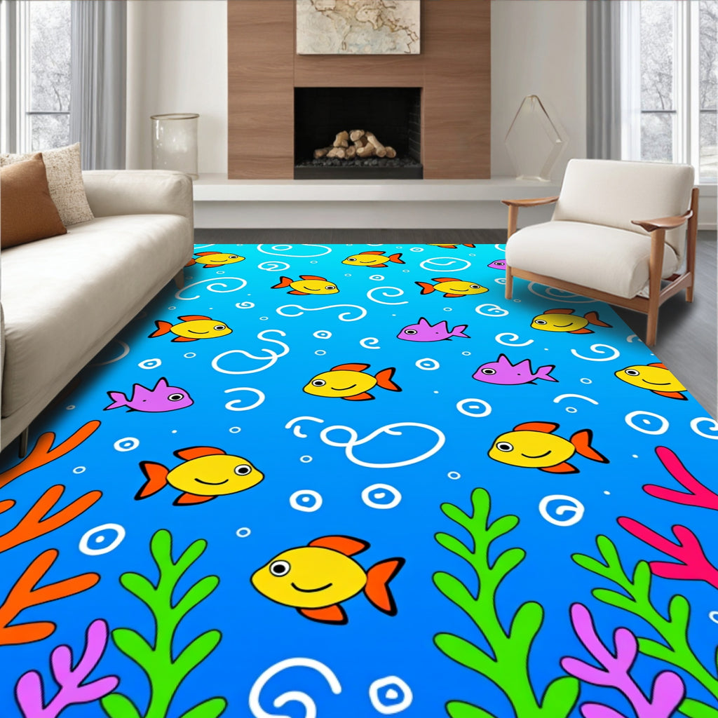 Golden Fish Pink Swirl Ocean Rug