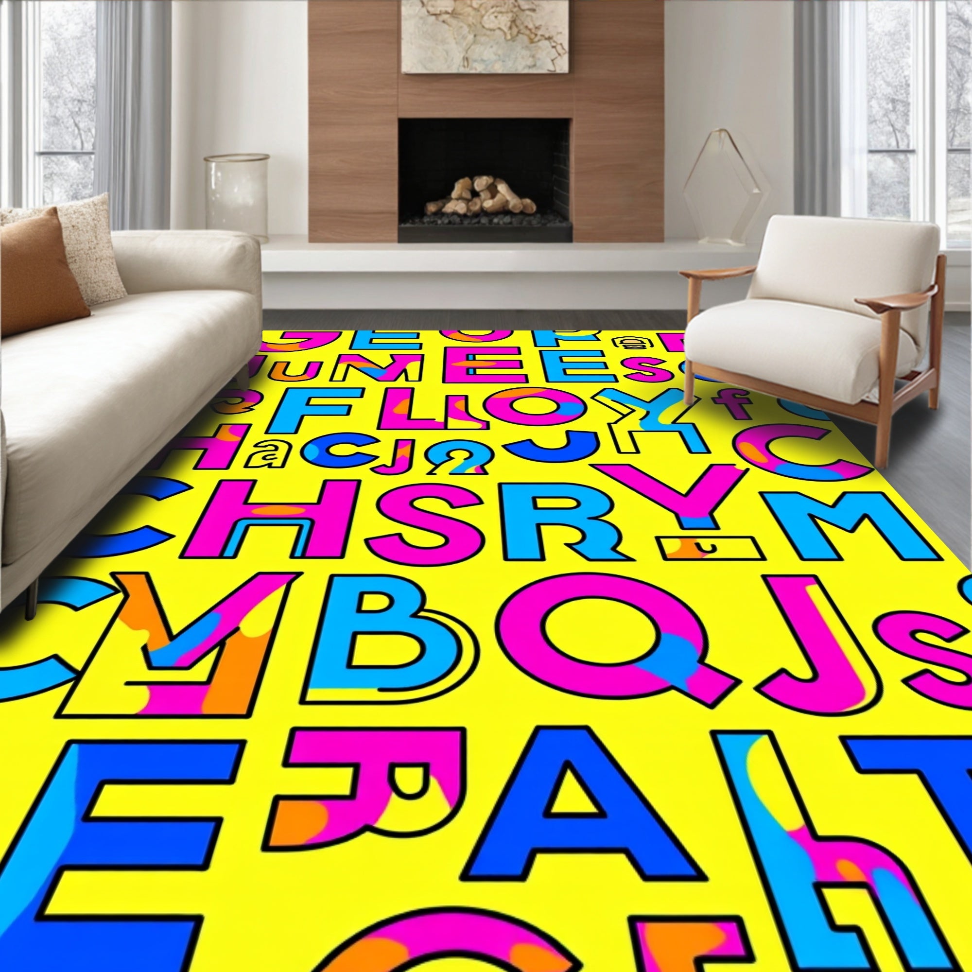 Bold Alphabet Soup Yellow Rug