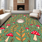 Whimsical Hedgehog Forest Mushroom Collection Rug