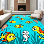 Cute Ocean Friends Yellow Fish Seahorses Rug
