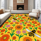 Retro Sunflowers and Bees Artwork Rug