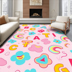 Playful Alphabet Rainbow Cloud Flowers Rug