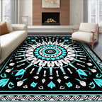Black Turquoise White Sunburst Medallion Rug