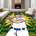 Bold Green Yellow Baseball Player Rug
