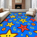 Happy Star Characters on Blue Background Rug