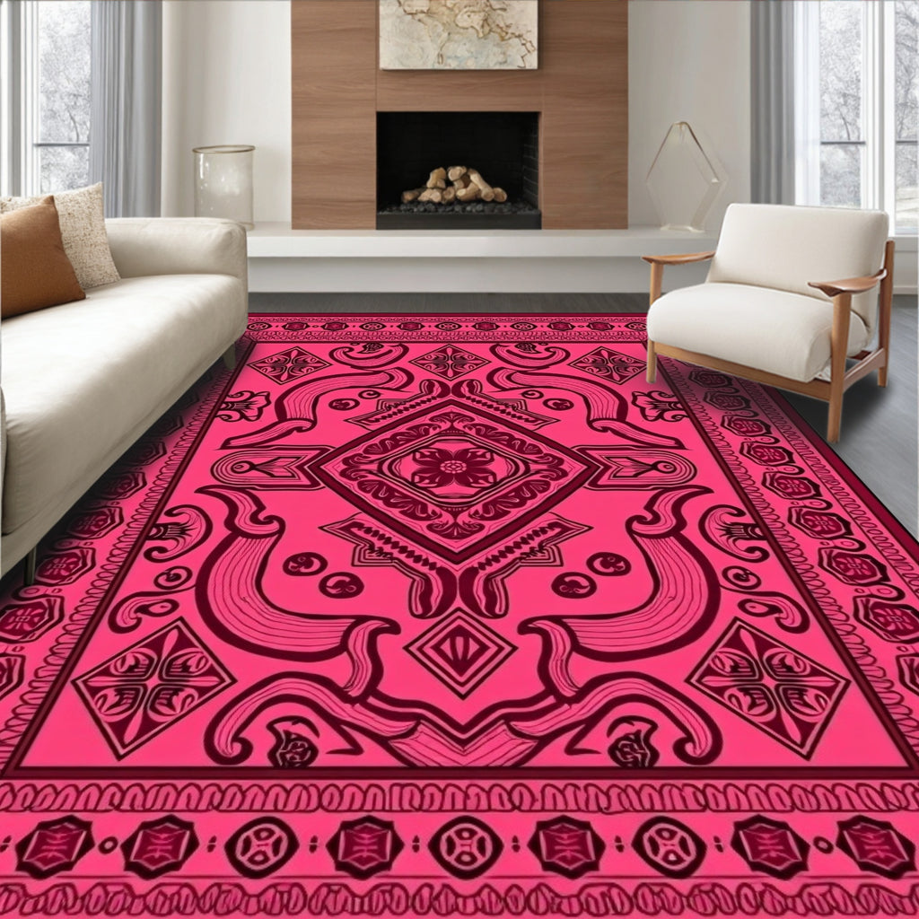 Vibrant Magenta Paisley Mandala Rug