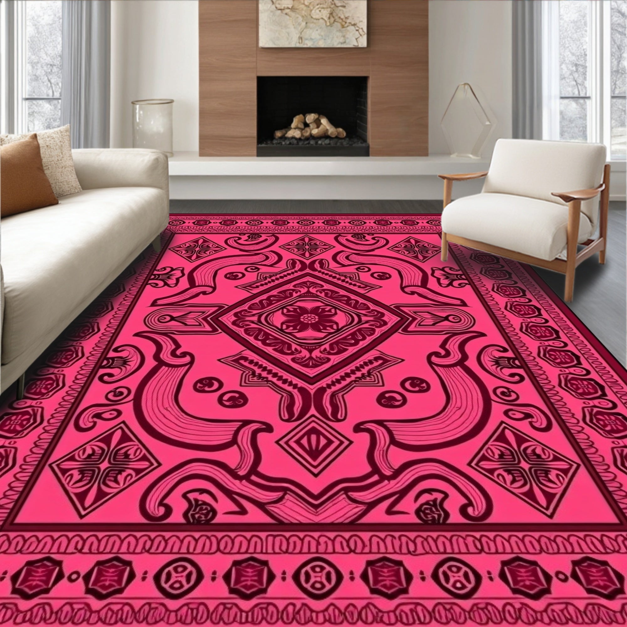 Vibrant Magenta Paisley Mandala Rug