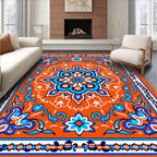 Terracotta Orange Blue Floral Medallion Splash Rug
