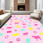 Pink Cow Geometric Shapes Playful Rug