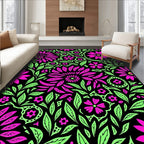 Vibrant Pink Neon Floral Foliage Rug