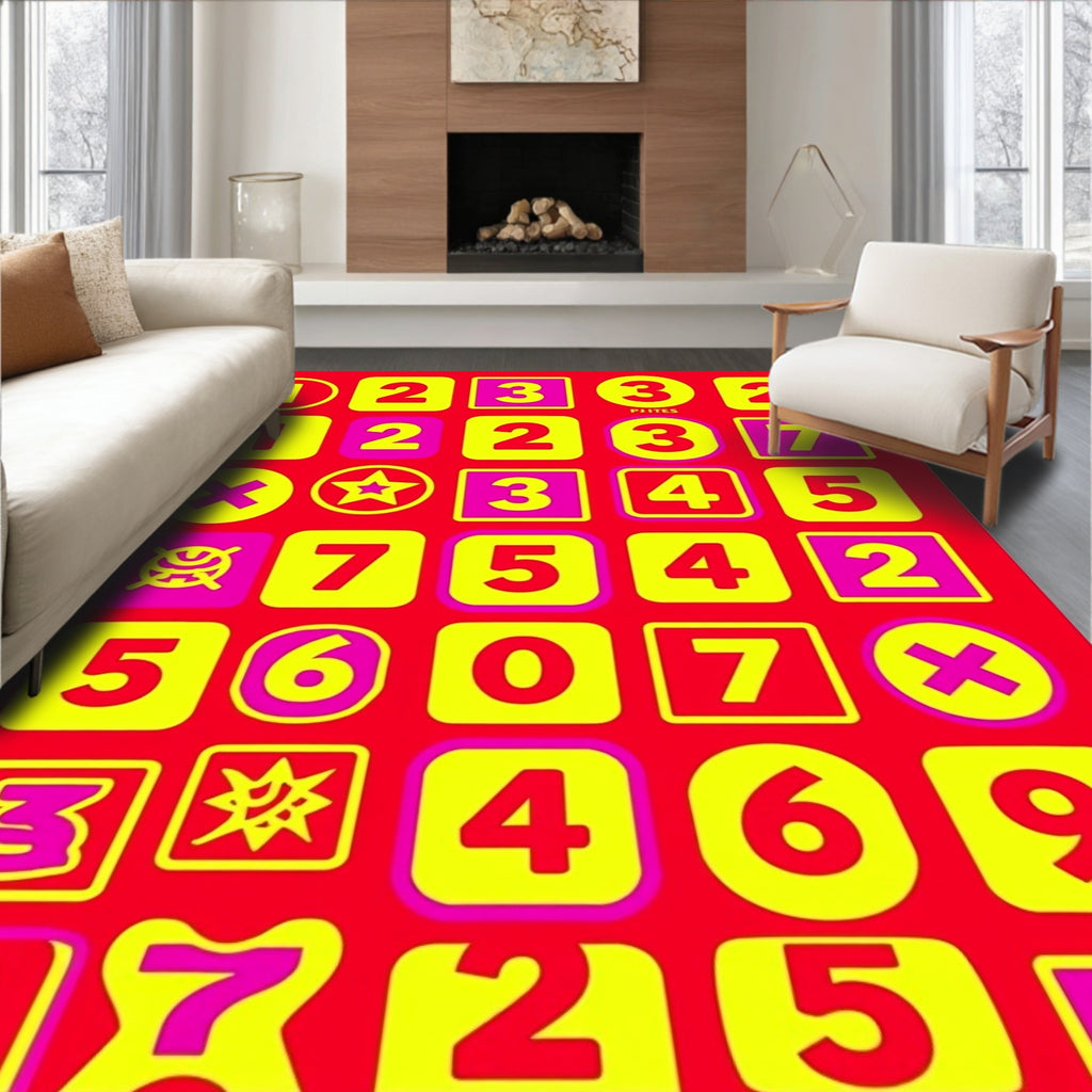 Bright Red Yellow Pop Numbers Rug