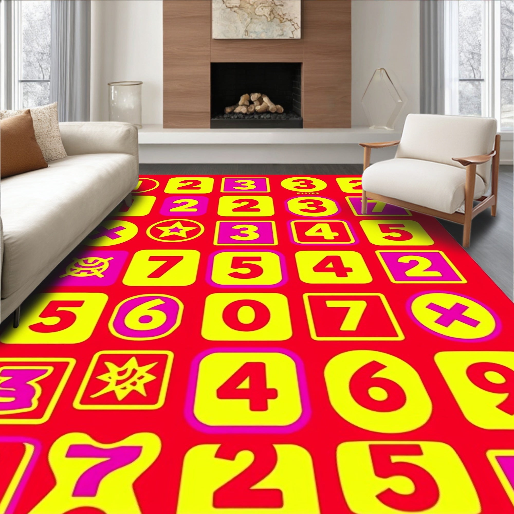 Bright Red Yellow Pop Numbers Rug