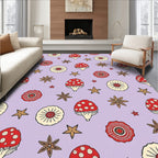 Whimsical Red Mushroom Floral Star Rug