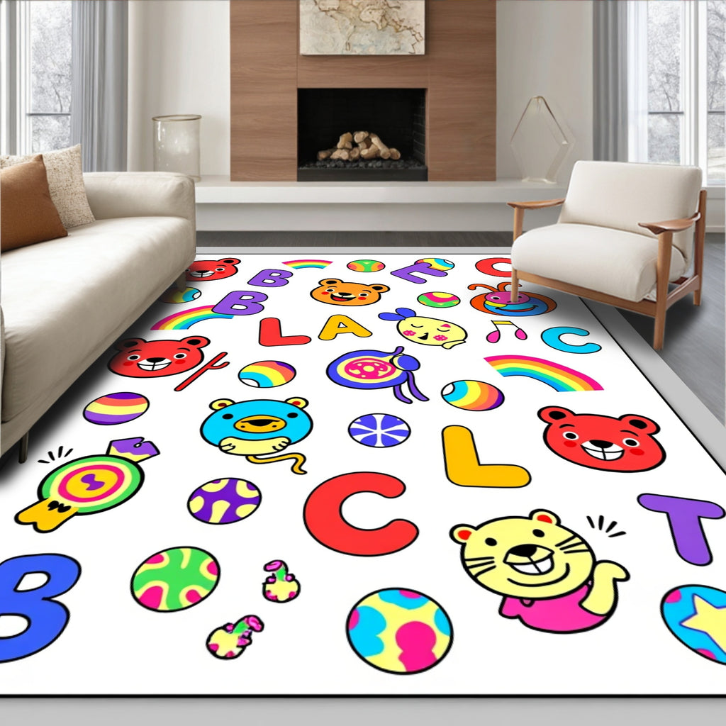 Playful Cartoon Alphabet And Characters Rug