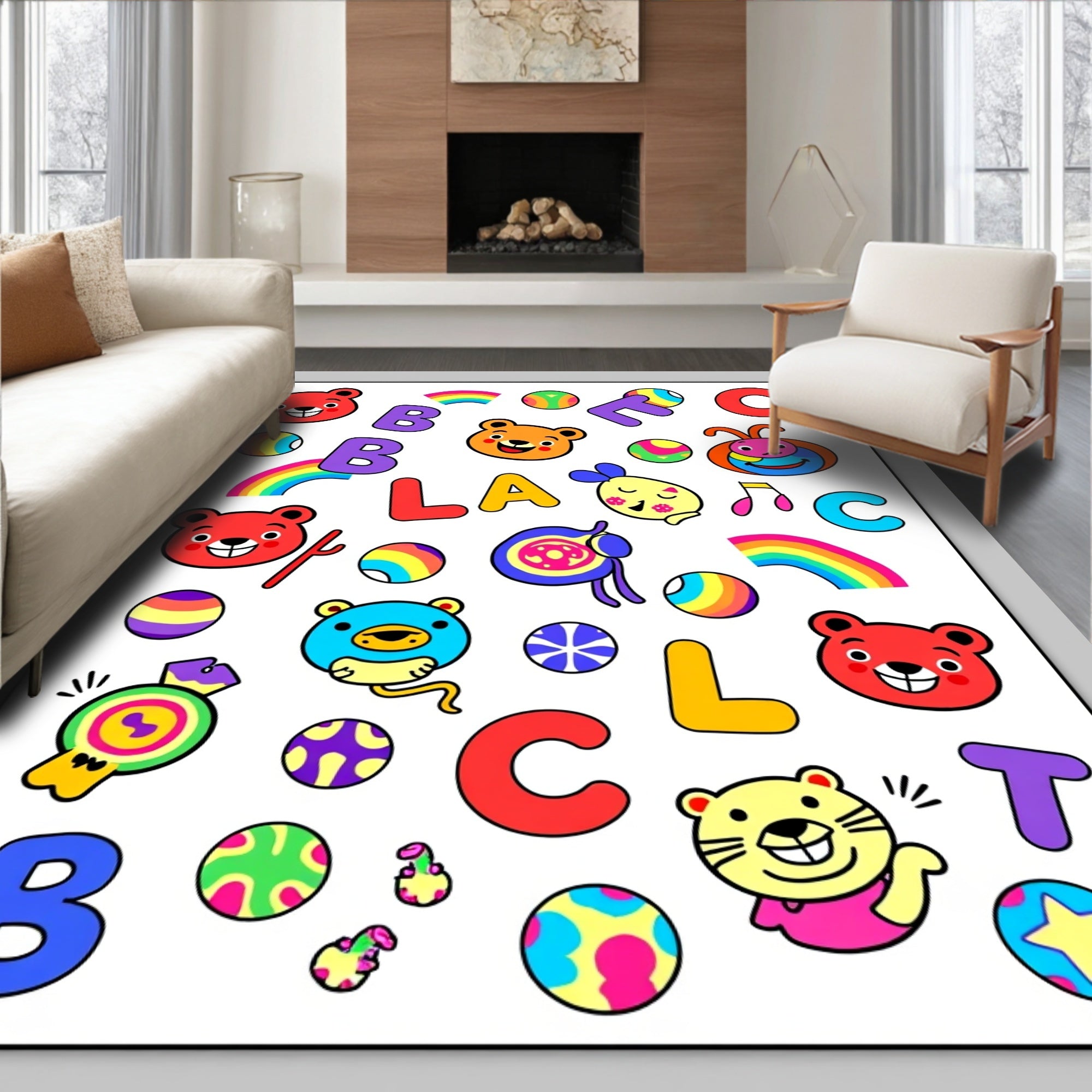 Playful Cartoon Alphabet And Characters Rug