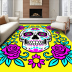 Vibrant Yellow Sugar Skull Floral Rug
