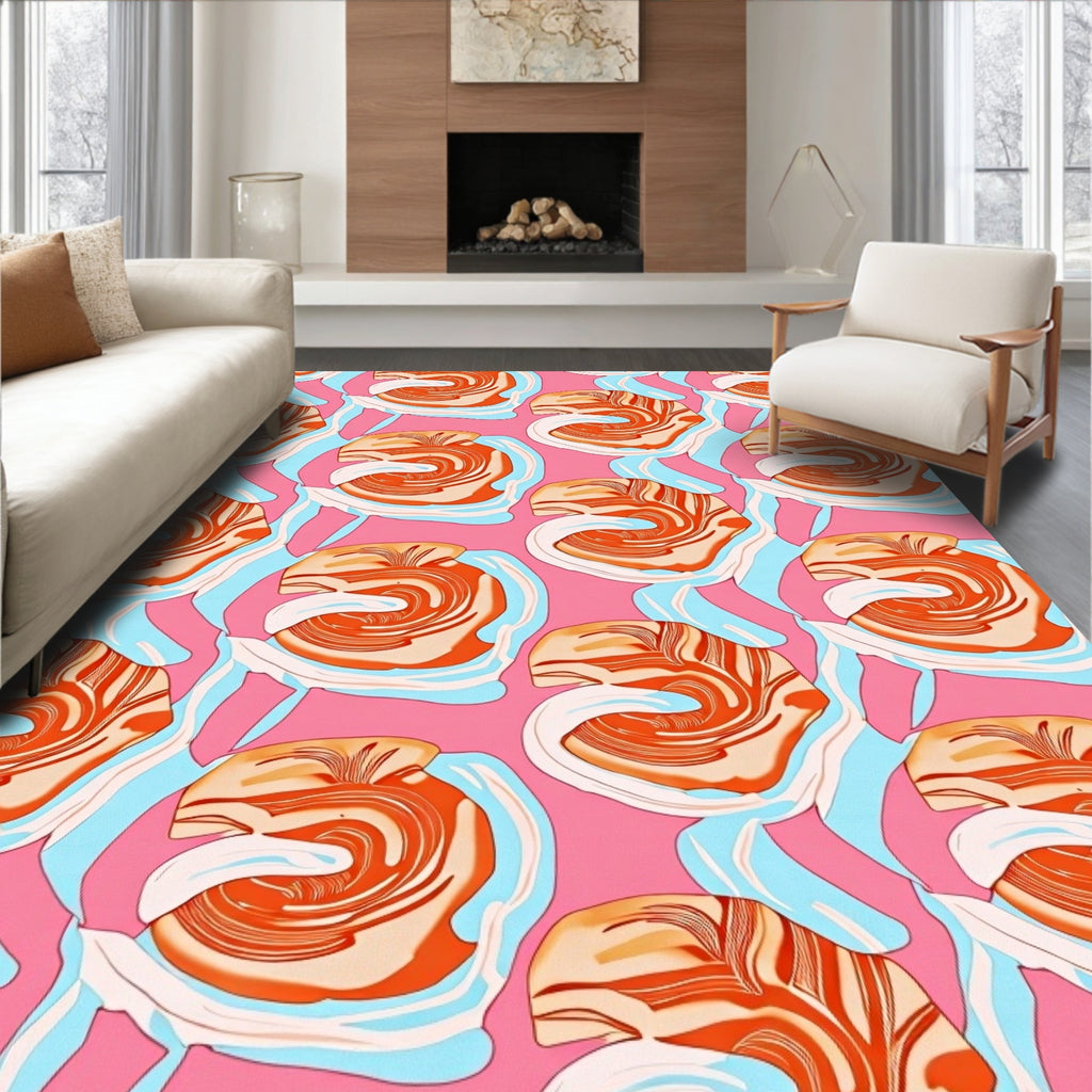 Vibrant Orange Swirl Abstract Pink Rug