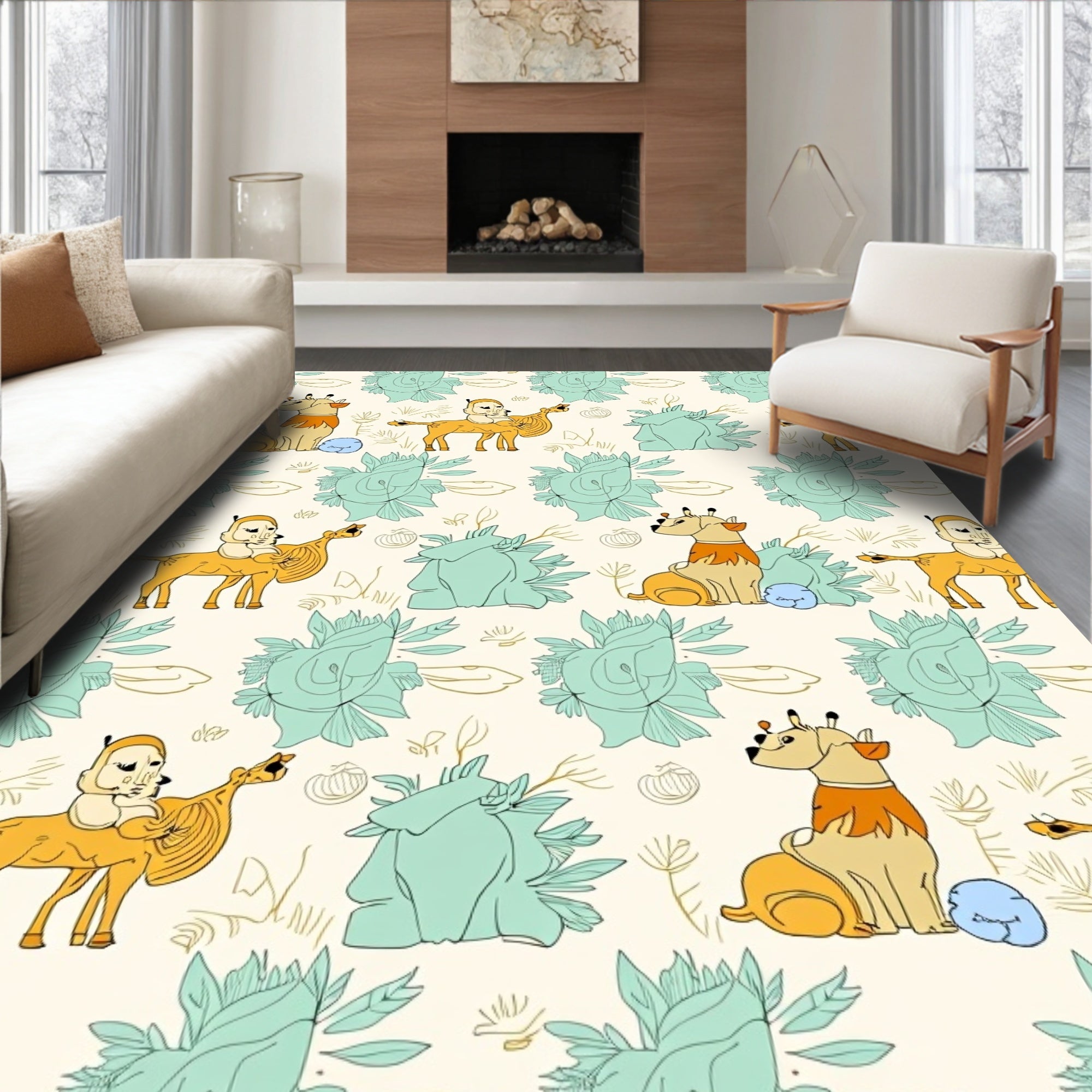 Whimsical creature gold and teal safari Rug